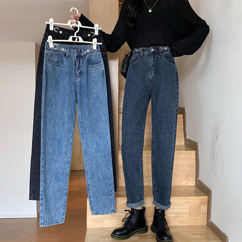 IELGY   Quần denim Màu Đen Ống Rộng Lưng Cao Dễ Phối Đồ Thời Trang Cho Nữ