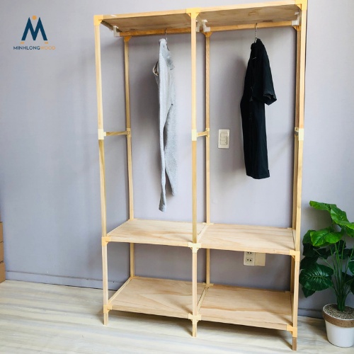 Kệ tủ treo quần áo gỗ thông 2 buồng Minhlongwood