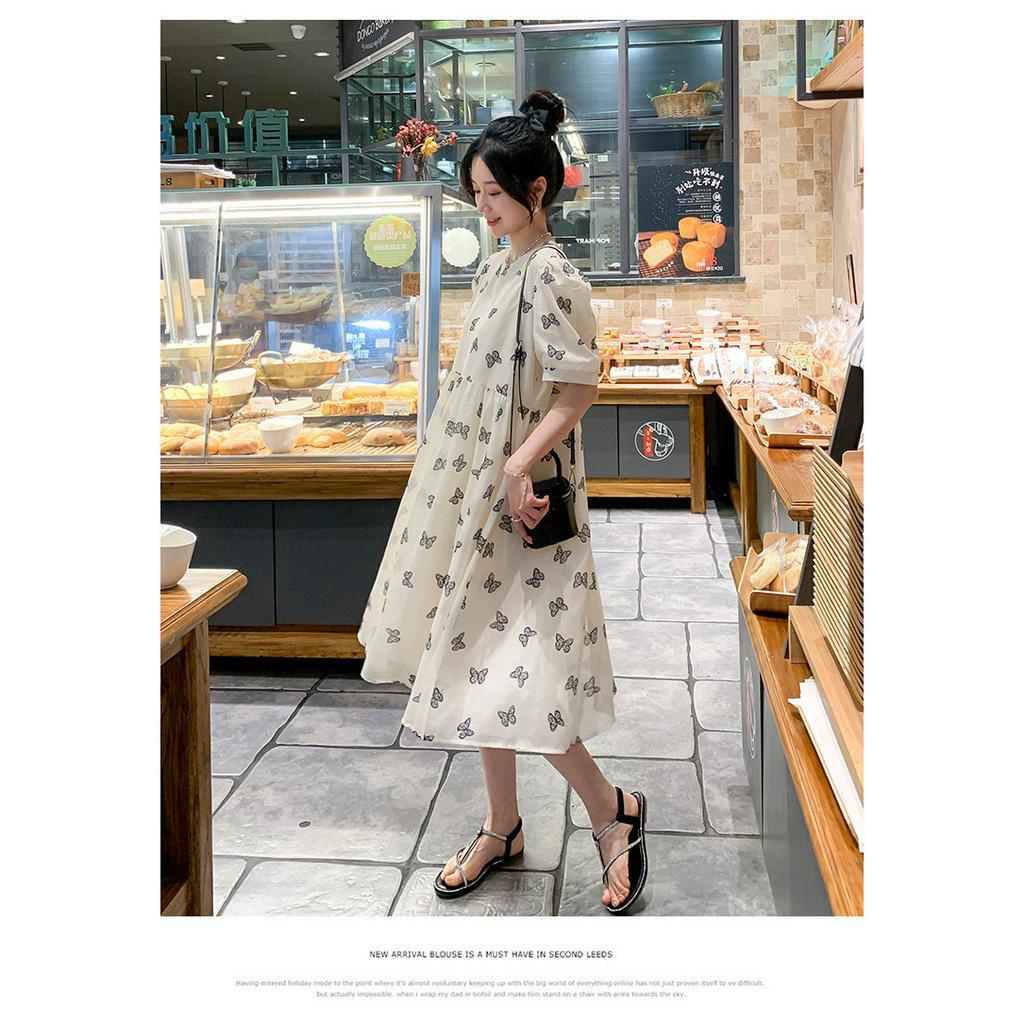 Váy bầu thiết kế , đầm bầu babydoll công sở chất voan tơ đuôi cá dáng dài họa tiết nơ siêu xinh