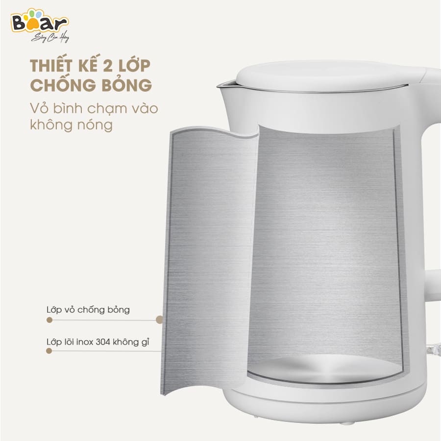 Ấm Đun Nước Siêu Tốc Bear ZDH-B15T1 - Hàng Chính Hãng Bảo Hành 18 Tháng