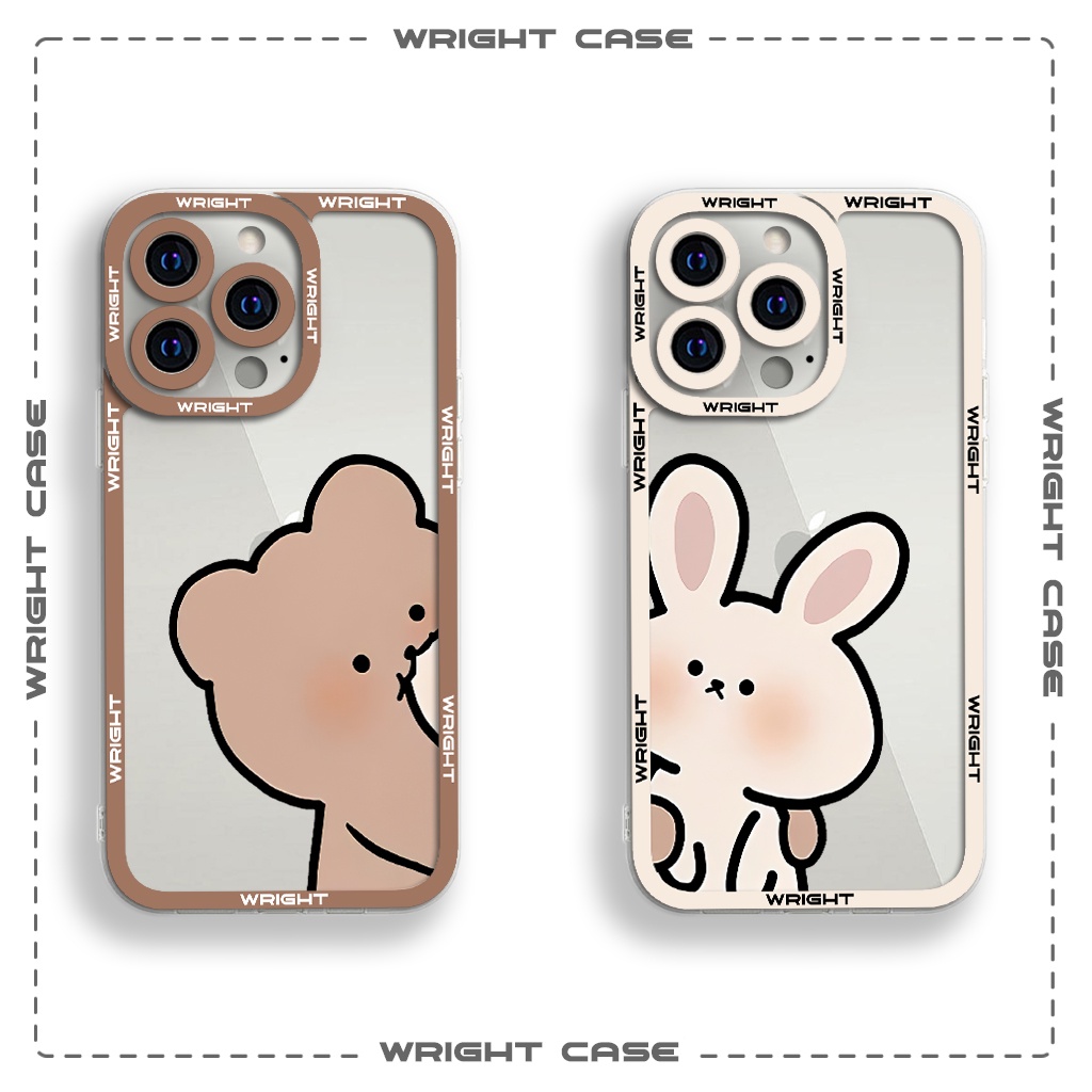 Ốp lưng iphone cạnh vuông cặp đôi gấu và thỏ đáng yêu Wrightcase 6splus/7plus/8/8plus/x/xs/11/12/pro/max/plus/promax