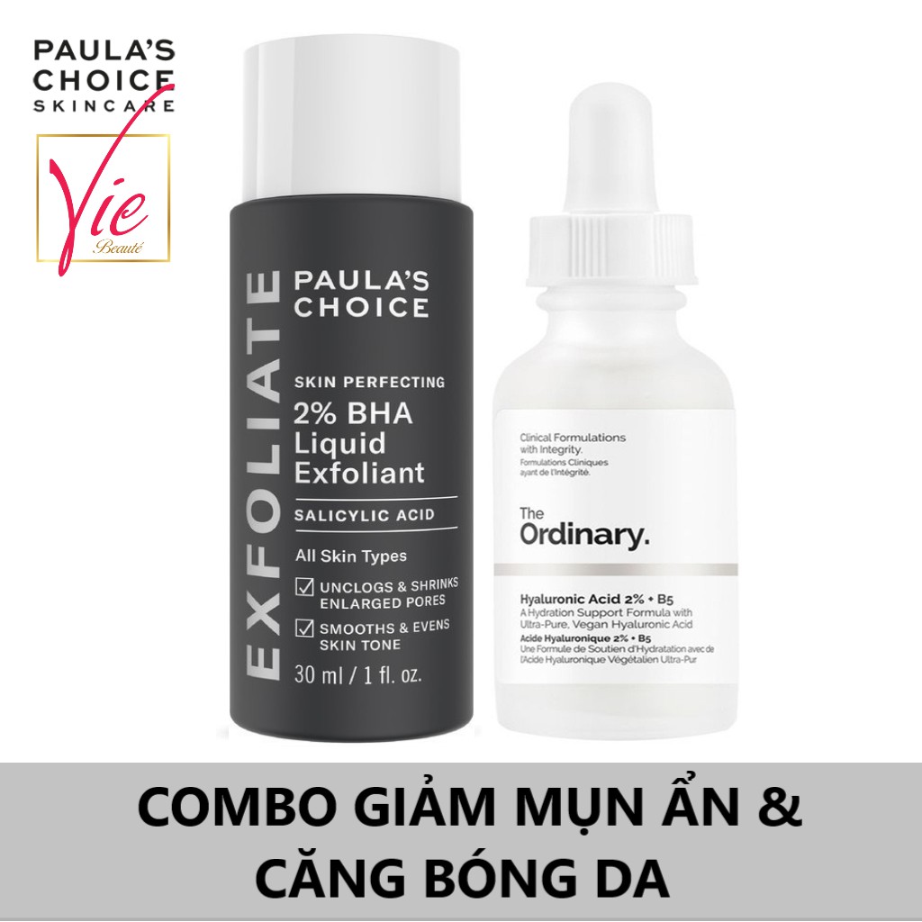 Paula's Choice BHA 2% + Serum The Ordinary Hyaluronic Acid 2% + B5 - COMBO giảm mụn ẩn và căng bóng da