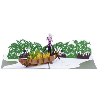 Thiệp nổi 3D Cô Gái Lái Đò, thiệp chúc mừng, thiệp pop up, thiệp Việt Nam - Paper Art Gift - PNP106
