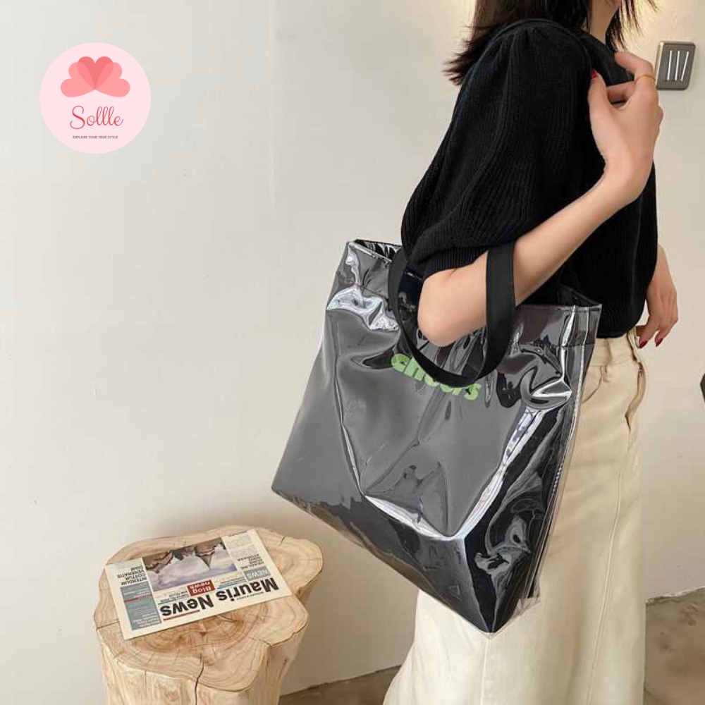 Túi tote vải canvas đeo vai bóng kính chống nước có cúc bấm ulzzang Hàn quốc Sollle