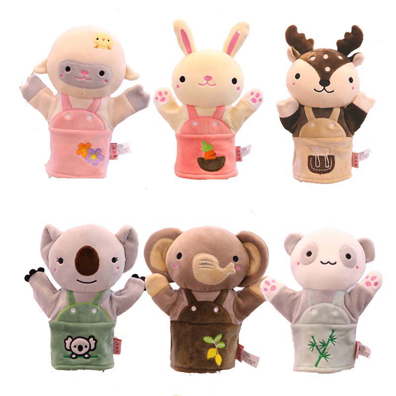 24cm Cute Animal Plush Hand Puppet Elephant Panda Deer Koala Plush Toys Soft Doll For Kids