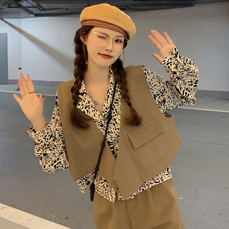 Set Áo Sơ Mi Dài Tay Và Áo Khoác Không Tay Thiết Kế Mới Thời Trang Theo Phong Cách Hồng Kông