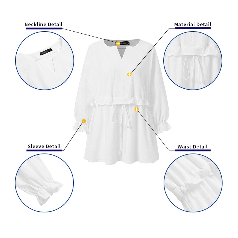 Áo ZANZEA cổ chữ V tay 3/4 có độ đàn hồi hợp thời trang cho nữ