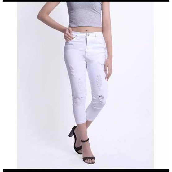 Quần jeans 9 tấc nữ rách màu trắng và đen