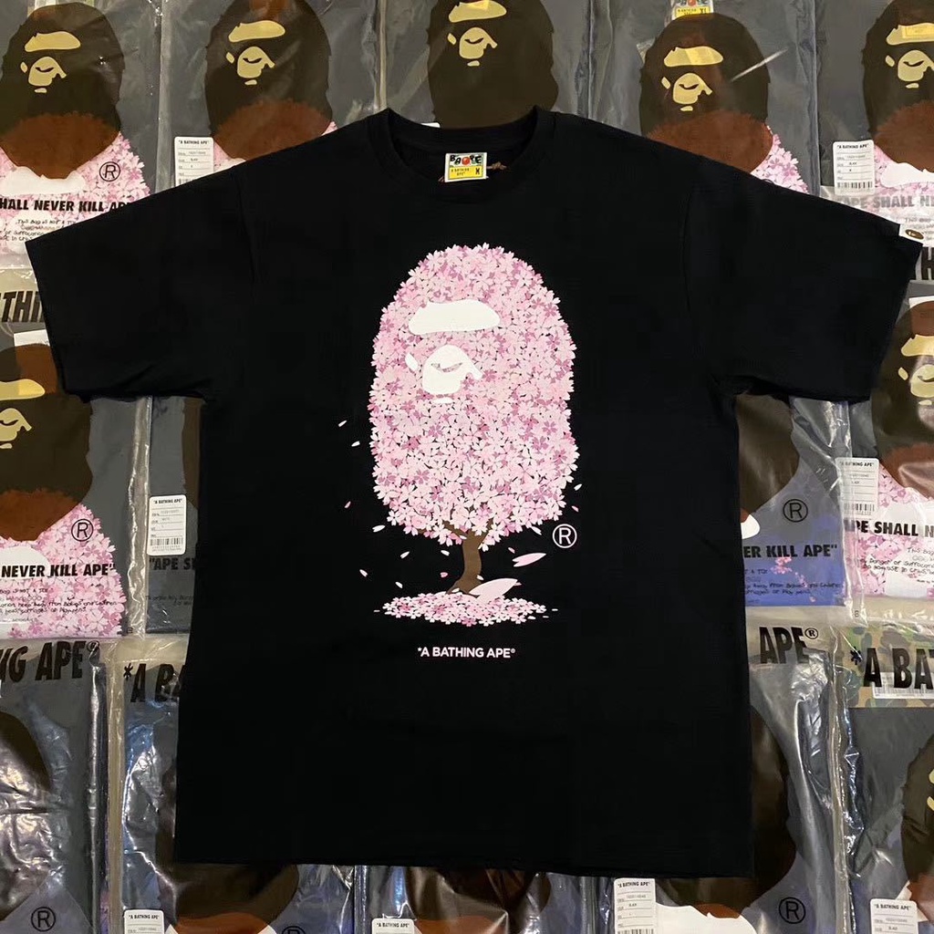 Áo Tee Bape x Sakura hoa anh đào hồng , Áo Thun Bape Shark Cá mập, chất liệu Cotton, màu đen BapeVN