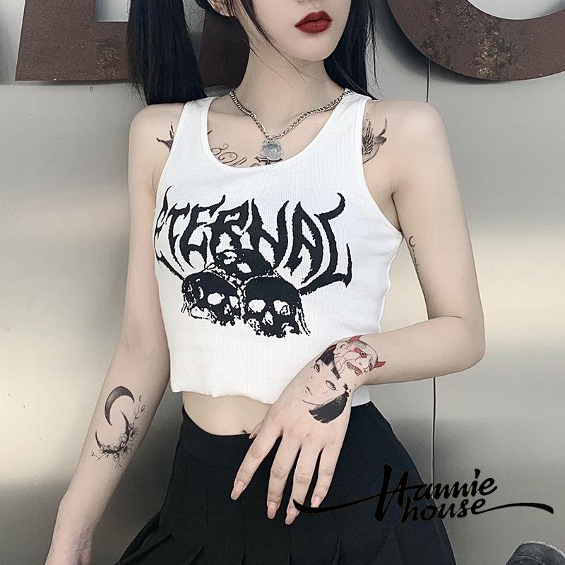 Áo Croptop Sát Nách Hoạ Tiết Đầu Lâu Phong Cách Gothic