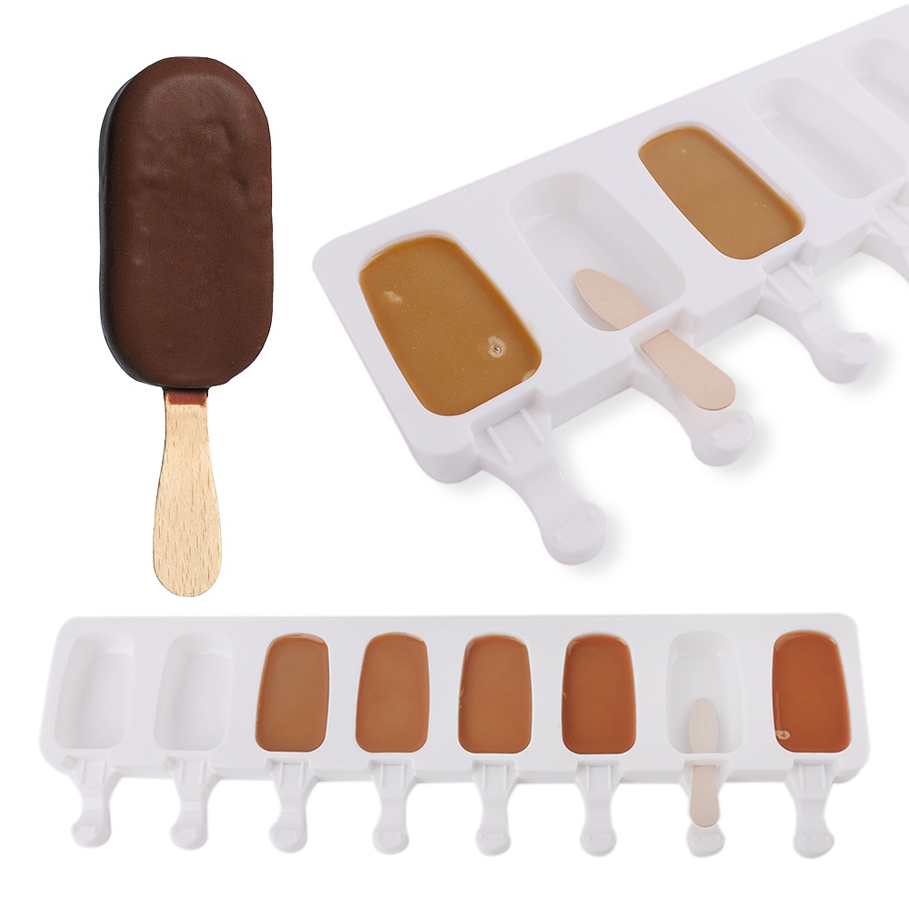 Khuôn Làm Kem Que 8 Ngăn Bằng Silicone Hình Oval DIY