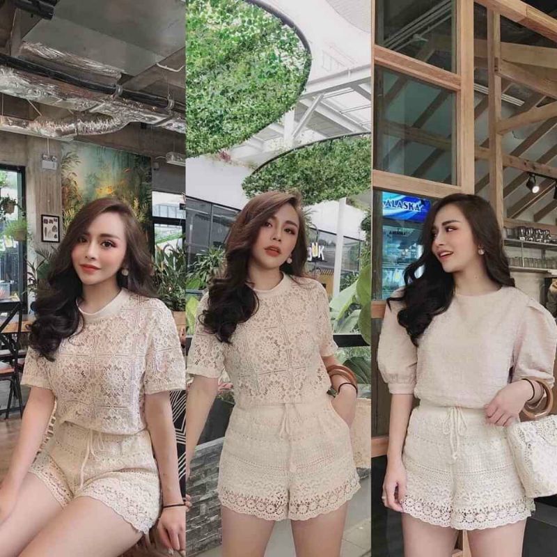 Quần sooc ren chân ren lỗ tròn hàng QCL