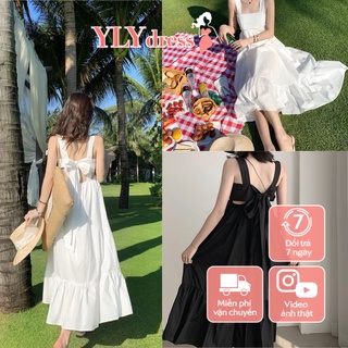 Váy buộc nơ lưng 2 màu freesize - Váy hai dây dáng maxi dáng suông phom rộng buộc nơ lưng chất đũi siêu mát C306