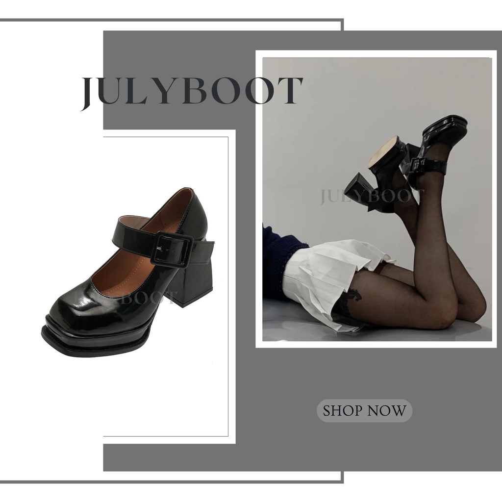 (SẴN) - Giày Sandal Mary Jane Quai To Da Bóng Đế cao 9 cm mj10