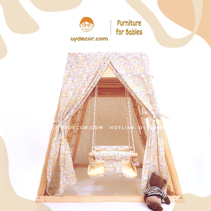Lều cho bé, lều công chúa cho bé gái, lều cho bé trai, xích đu nhún nhảy Uydecor kết hợp với cầu trượt cho bé