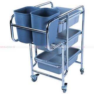 XE ĐẨY THU GOM BÁT ĐĨA - XE DỌN THỨC ĂN THỪA KHUNG INOX