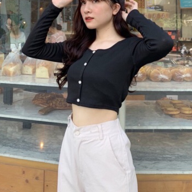 [Rẻ Vô Địch] Áo kiểu cổ V phối nút tay dài sexy