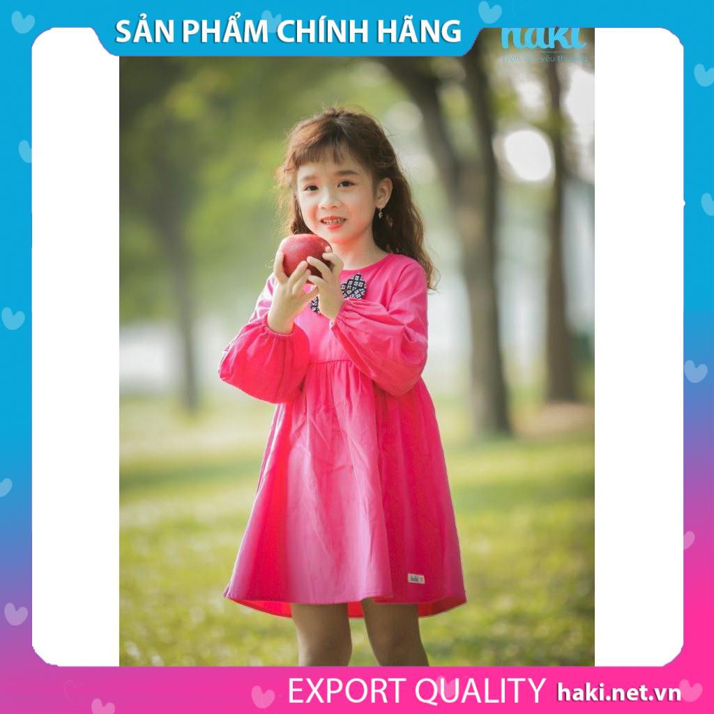 Đầm bé gái_Váy nhung tay bồng - hồng - Haki- HK496