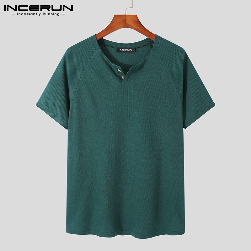 Áo thun INCERUN tay ngắn cổ tròn màu trơn thời trang cho nam