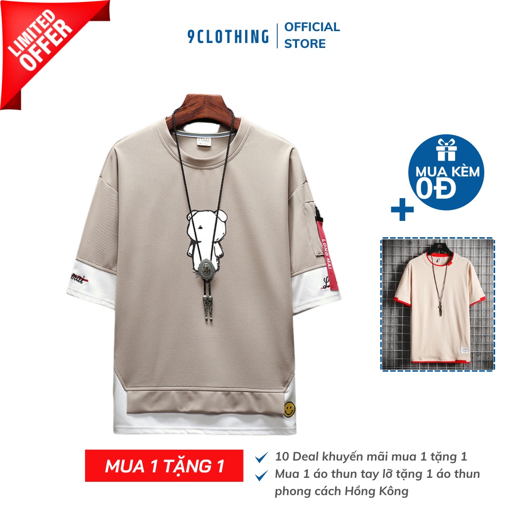Áo phông nam streetwear, áo thun tay lỡ form rộng oversize phong cách đường phố Ulzzang mẫu phối khóa tay 2022 9CLOTHING