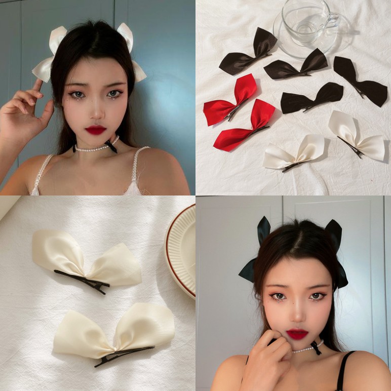 Kẹp Tóc Hình Nơ Màu Đỏ / Đen Phong Cách Hàn Quốc