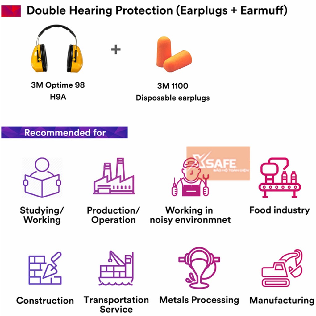 Chụp tai chống ồn 3M H9A đeo qua đầu, Phone chụp giảm độ giảm ồn 25dB, ôm kín khít vành tai người dùng