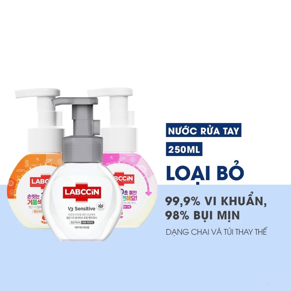 Nước Rửa Tay Labccin V3 Tạo Bọt Đổi Màu Hương Đào 250ml