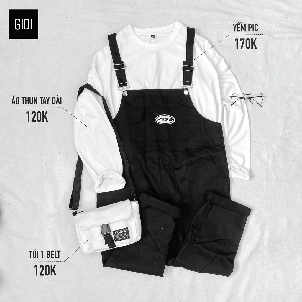 Quần Yếm Pic vải kaki Nam nữ Unisex màu Đen Form rộng  Phối đồ cực xinh -  DÁNG SUÔNG ULZZANG ảnh thật  GIDI