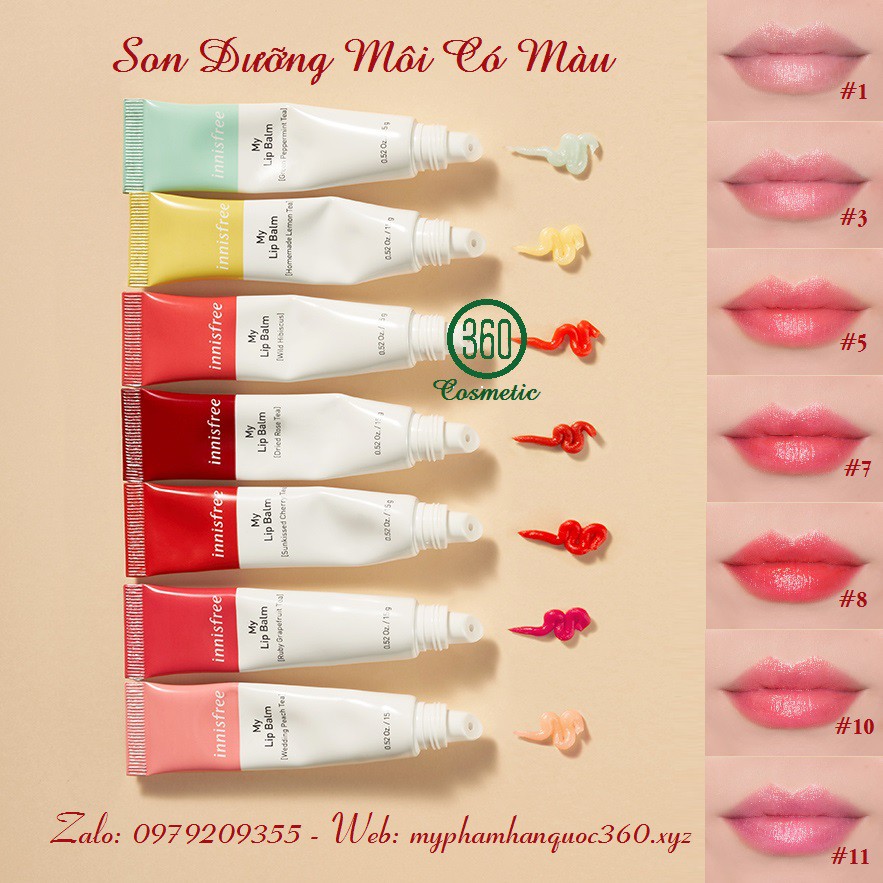 [mẫu mới] Son Dưỡng Môi Có Màu Dạng Tuýp – Innisfree My Lip Balm 15gr