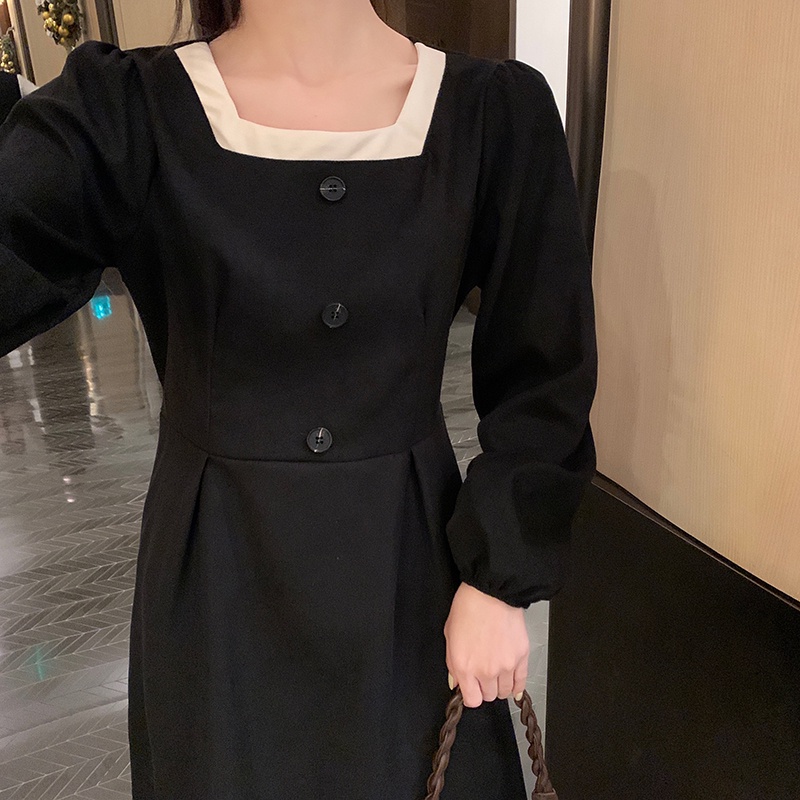 Đầm Nhung Kẻ Cổ Vuông Dáng Ôm Phong Cách Retro Thời Trang Hàn Quốc Cho Nữ
