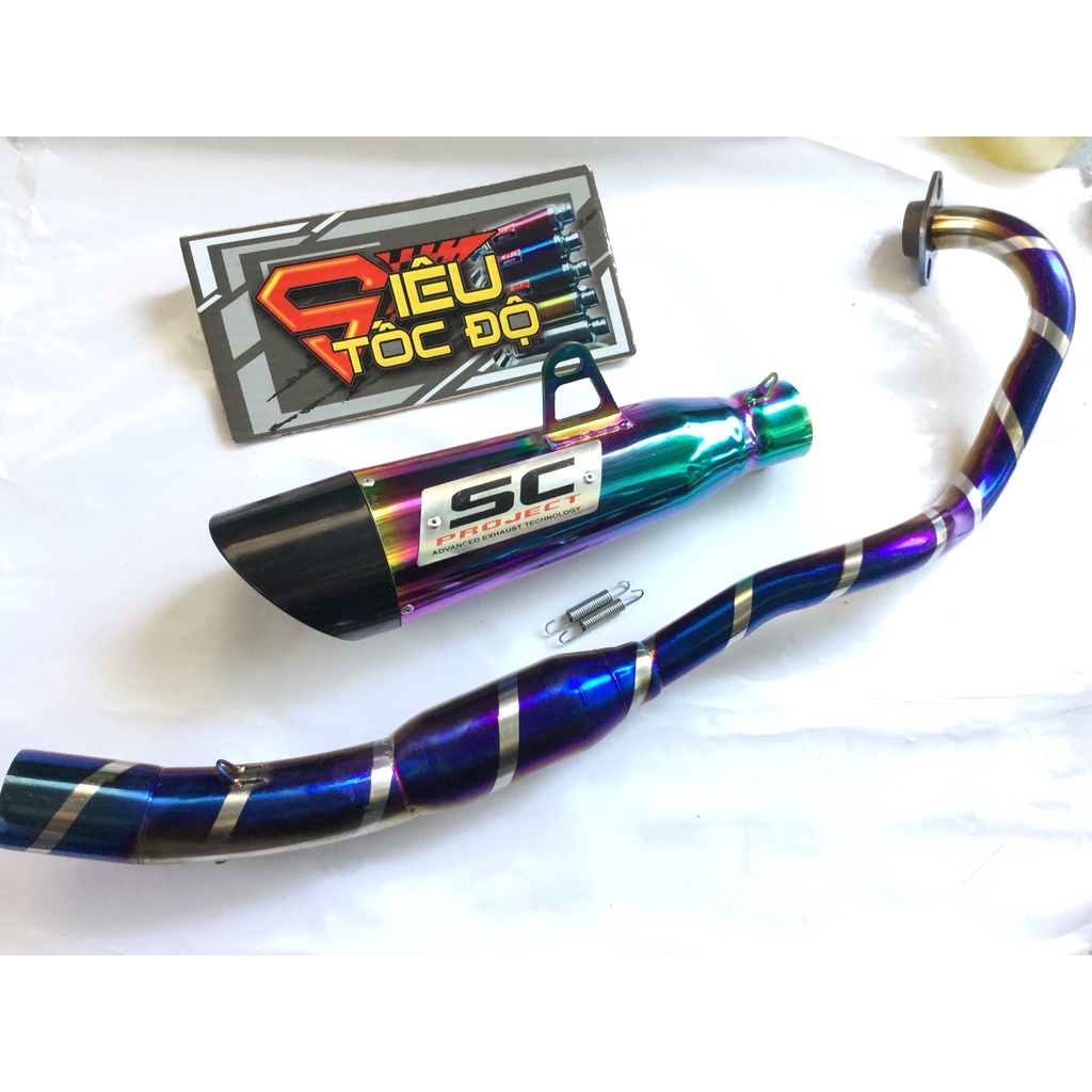 Bộ pô sc xéo titan full cổ bầu hơi titan exciter, winer, sonic, raider fi, satria, gsx,....