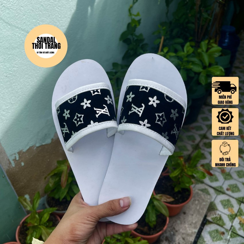 Dép quai ngang nữ nam, SANDALTHOITRAN sandal quai ngang đi học, đi chơi VL Trắng/Đen, sandal đồng nai full size 30-44