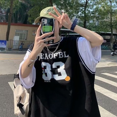 Áo thun nam tay ngắn giả hai lớp phong cách Hồng Kông thời trang mùa hè mới năng động