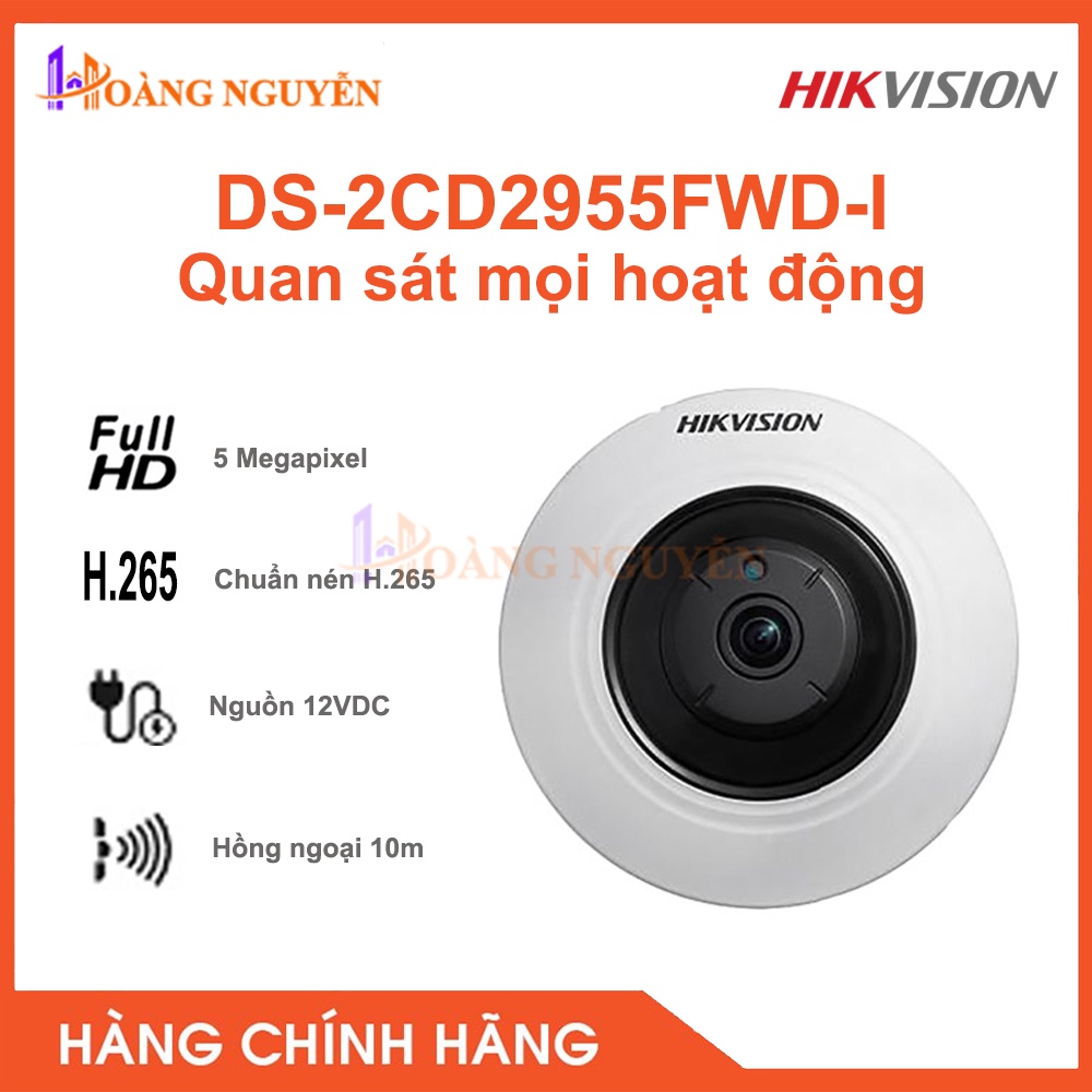 [NHÀ PHÂN PHỐI] Camera HikVision DS-2CD2955FWD-I  5MP - Hồng Ngoại 10m, Hỗ Trợ Thẻ Nhớ 128GB, Chống Ngược Sáng WDR