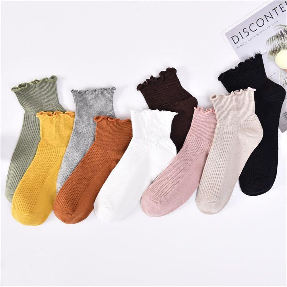 Vớ Thuyền Màu Trơn Thoáng Khí Phối Ren Nhún Bèo Xinh Xắn
