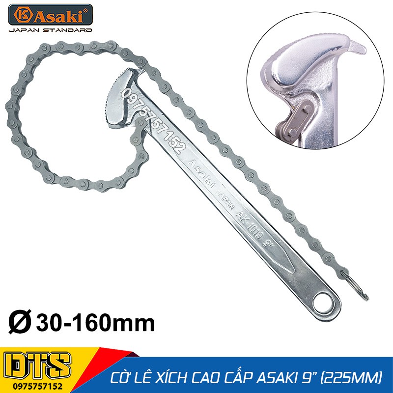 Cờ lê xích cao cấp Asaki 9 inch (225mm) cờ lê răng cưa mở nắp lọc dầu nhớt, vam tháo cốc lọc dầu, lọc nhớt ô tô, máy móc