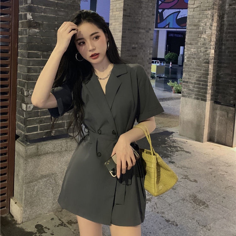 Bán Chạy!Bộ Áo Liền Quần Màu Đen Dáng Rộng Lưng Cao Thời Trang Mùa Hè Phong Cách Hàn Quốc Cho Nữ