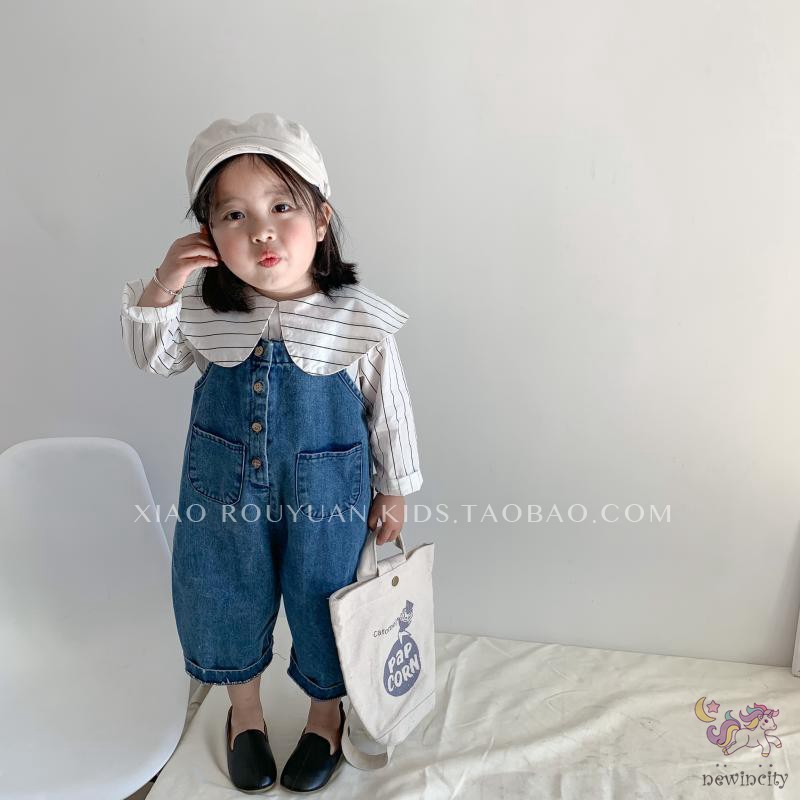 Áo Liền Quần Vải Denim Dáng Rộng Dễ Thương Phong Cách Hàn Quốc Cho Bé