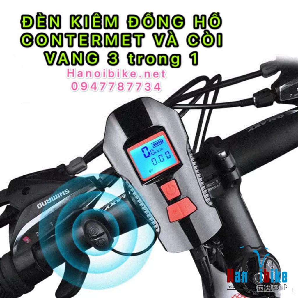 Đèn còi kiêm đồng hồ contermet xe đạp