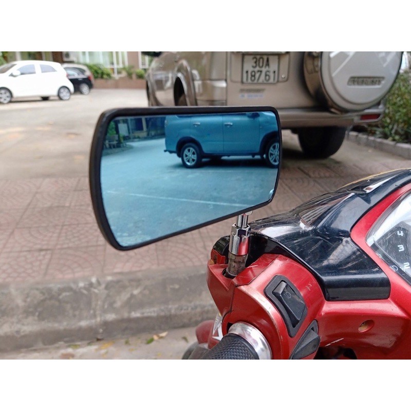 Gương kính hình vuông chiếu hậu mặt xanh chống loá cho xe máy hãng hùng cương
