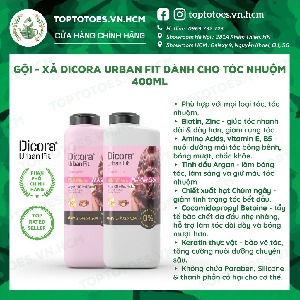 Dầu Gội Xả Dicora Urban Fit chiết xuất tinh dầu Argan dành cho tóc nhuộm - 400ml [NHẬP KHẨU CHÍNH HÃNG 100%]