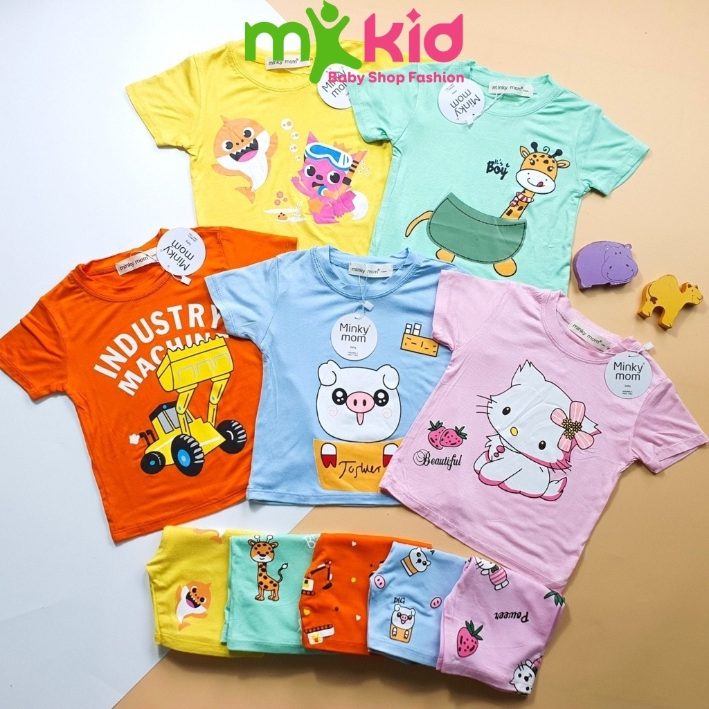 Đồ Bộ Cho Bé FREE SHIP Bộ Thun Lạnh Cộc Tay Minky Mom cho bé trai bé gái với họa tiết Hươu Xanh Mèo Hồng Ngộ Ngĩnh