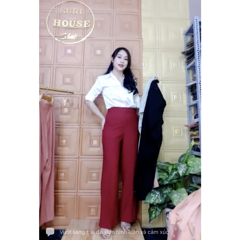 Quần Ống Rộng Lưng Cao Khoá Trước 1 Khuy Chất Lụa Hàn Cao Cấp, Mịn Mát, Co Giãn Và Không Nhăn