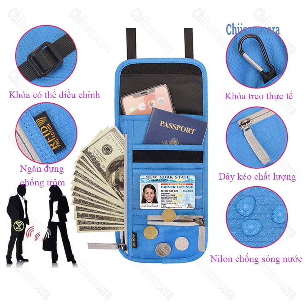 Túi đựng hộ chiếu du , Túi treo cổ đựng tài liệu đa chức năng túi đựng passport không thấm nước Túi đựng tài liệu RFID