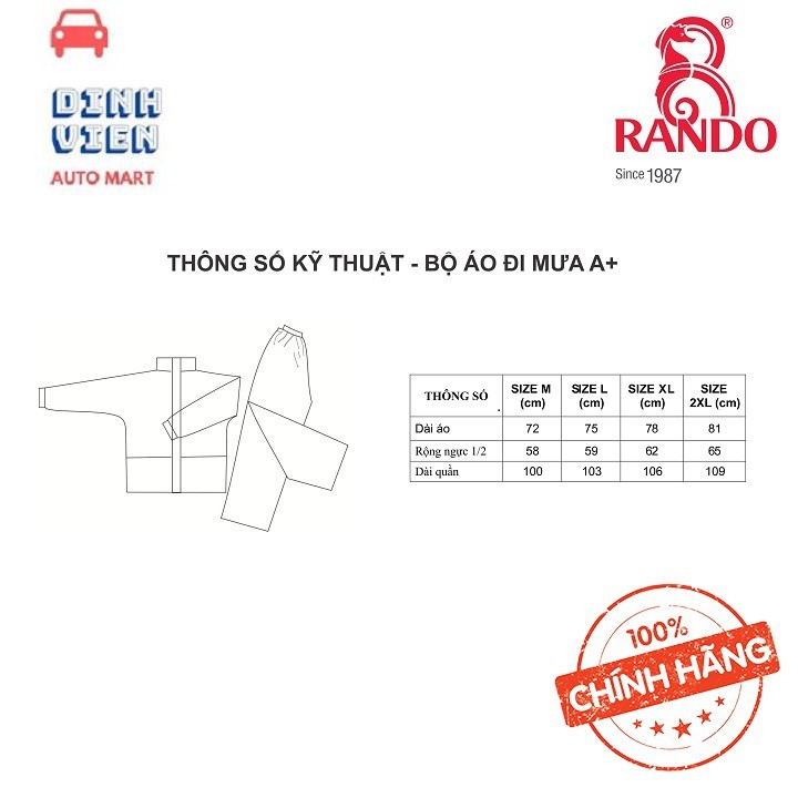 [ CAO CẤP] Rando Bộ quần áo đi mưa A+ (thông dụng) ASNS-38 giúp che chở cho người thân yêu của bạn