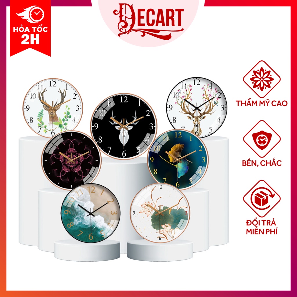 Đồng hồ treo tường kim trôi DECART trang trí phòng khách không tạo ra tiếng động có BH [ tặng pin + móc treo]