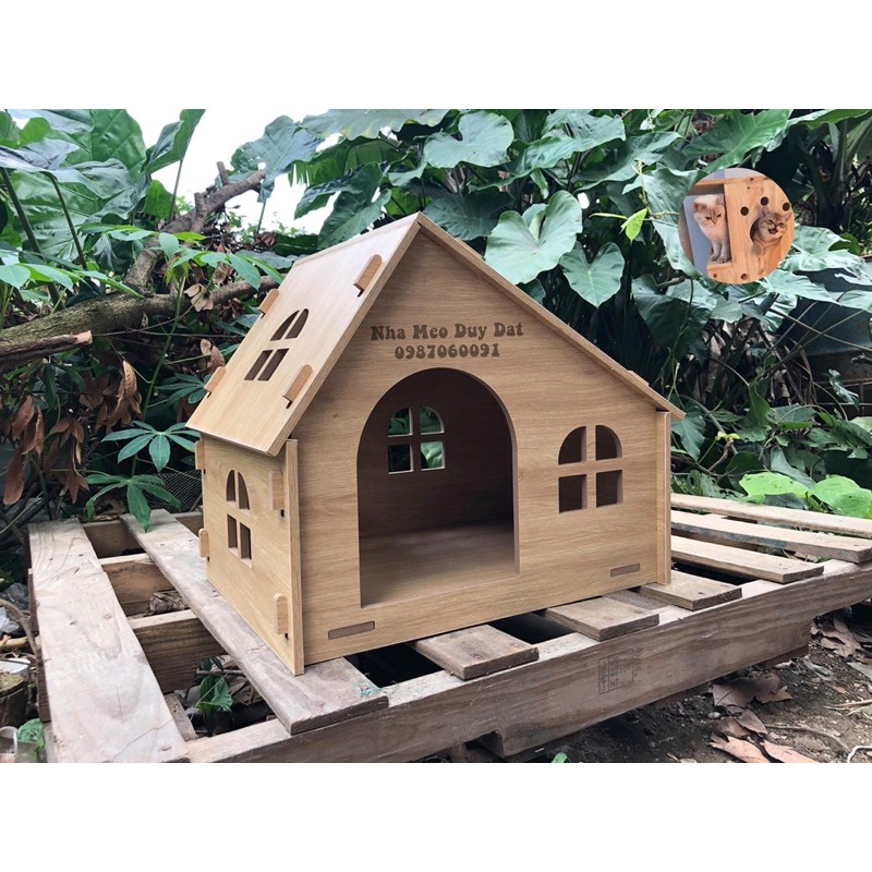 Nhà gỗ lắp ghép cho mèo, nhà thú cưng