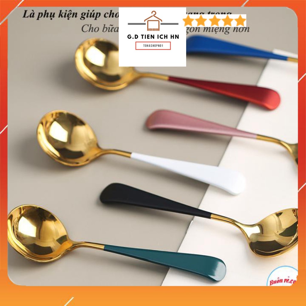 Thìa Inox Mạ Vàng Cán Dài Nhiều Mầu Không Dỉ Sang Trọng