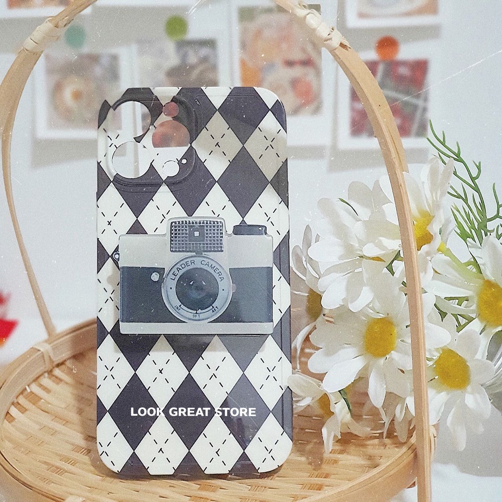 Cửa tiệm Look Great! Ốp lưng HỌA TIẾT HÌNH THOI ĐEN TRẮNG, POPSOCKET MÁY CHỤP HÌNH_E100_Ốp lưng Iphone 11, 13 Promax