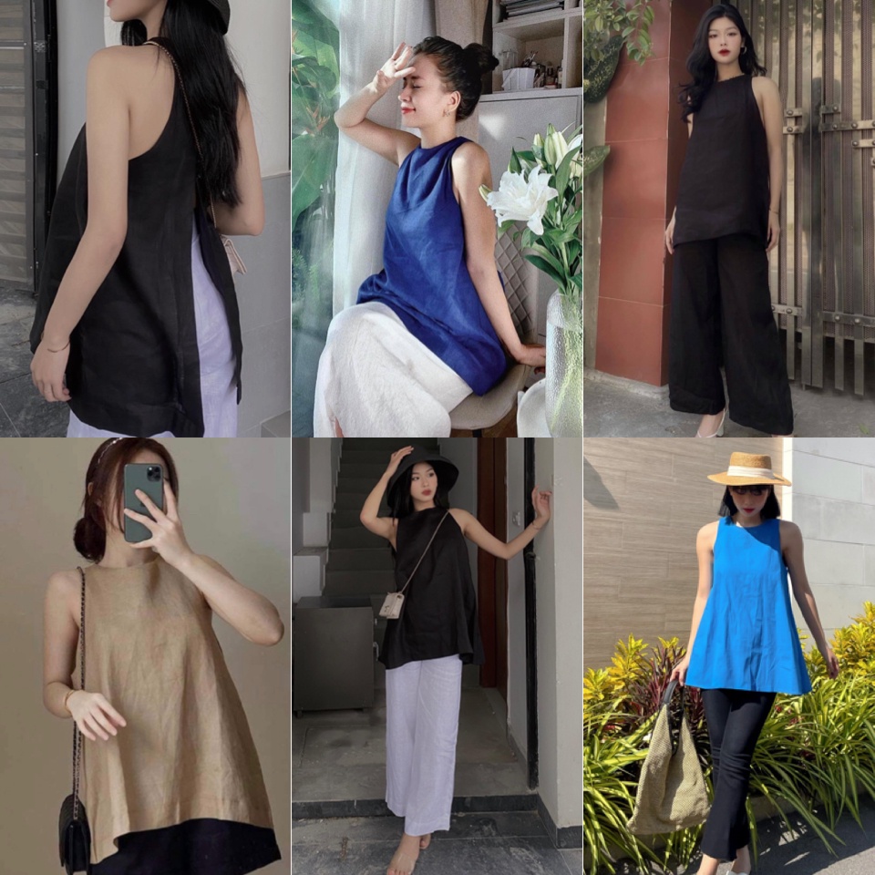 Áo Yếm JIJI TOP thiết kế form A chi tiết nút bọc và phần xẻ lưng quyến rũ màu đen chất linen